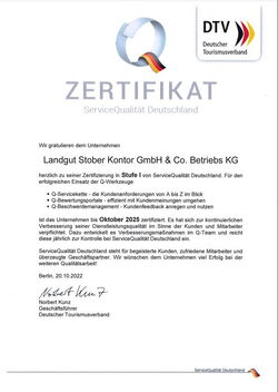 DTV Zertifikat ServiceQualität Landgut Stober